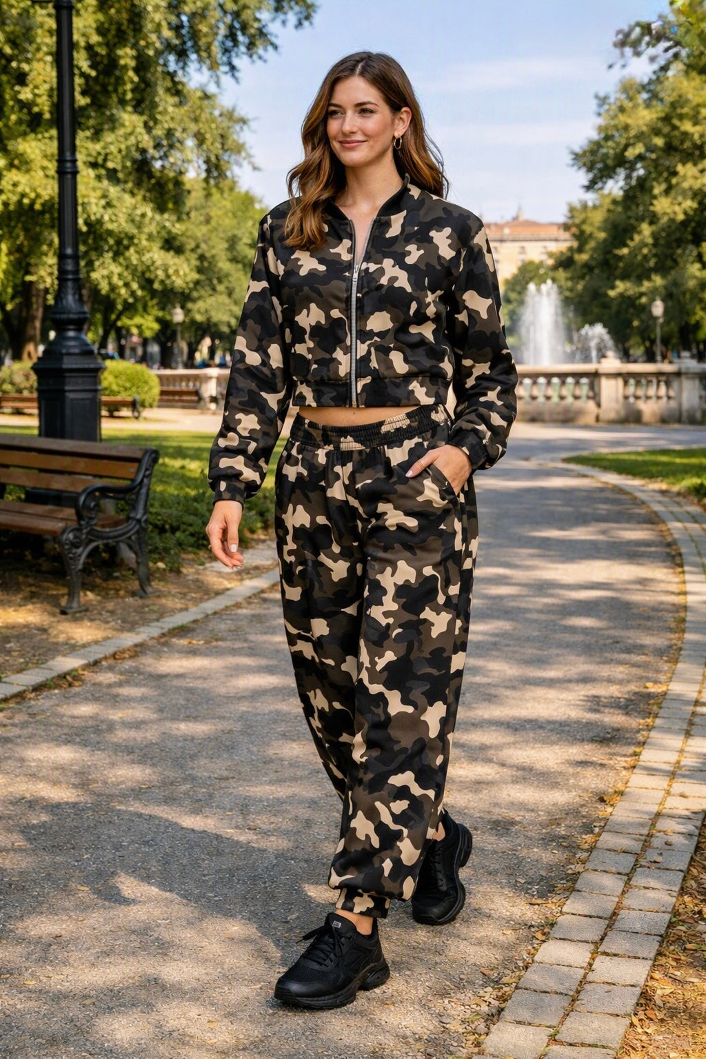 Tuta Donna Mimetico con Giacca Crop e Pantalone Jogger - Taglia Unica