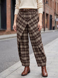 Pantalone Donna Scozzese con Cintura e Dettaglio Incrociato - Taglia Unica