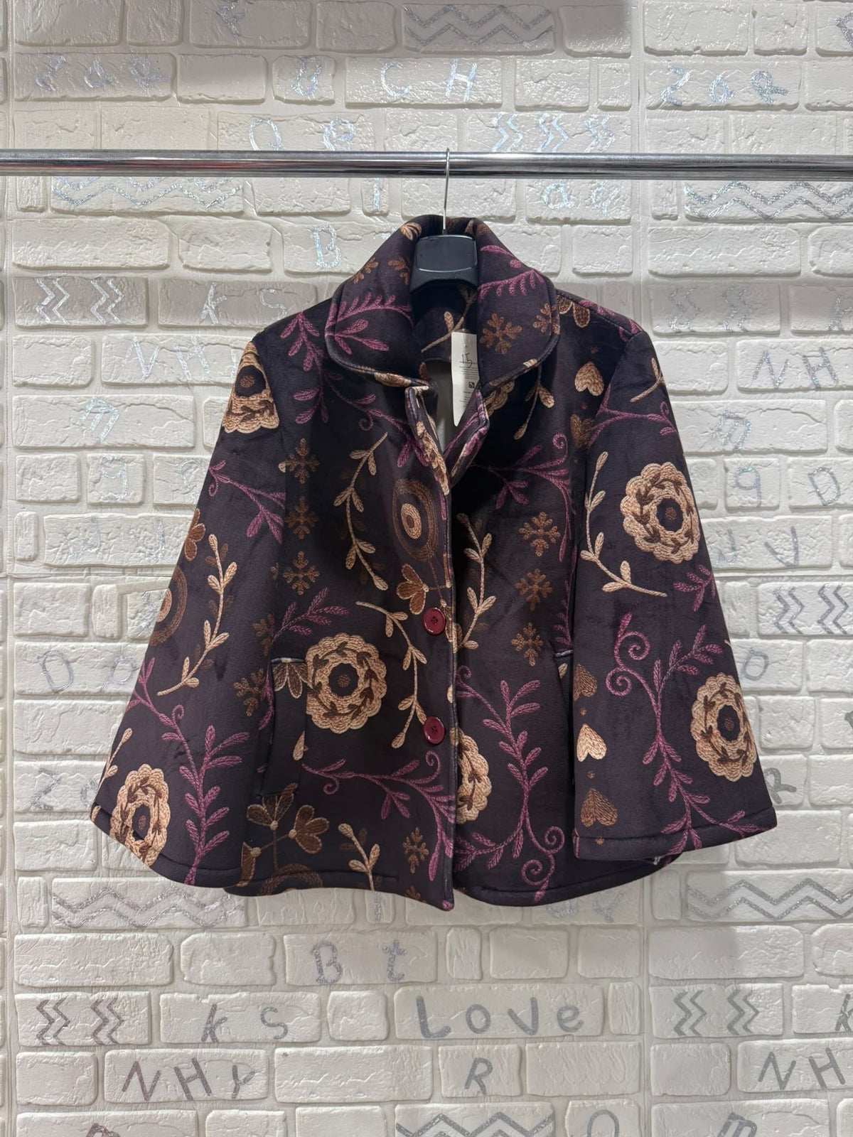 Cappotto corto fantasia floreale – taglia unica, stile boho chic