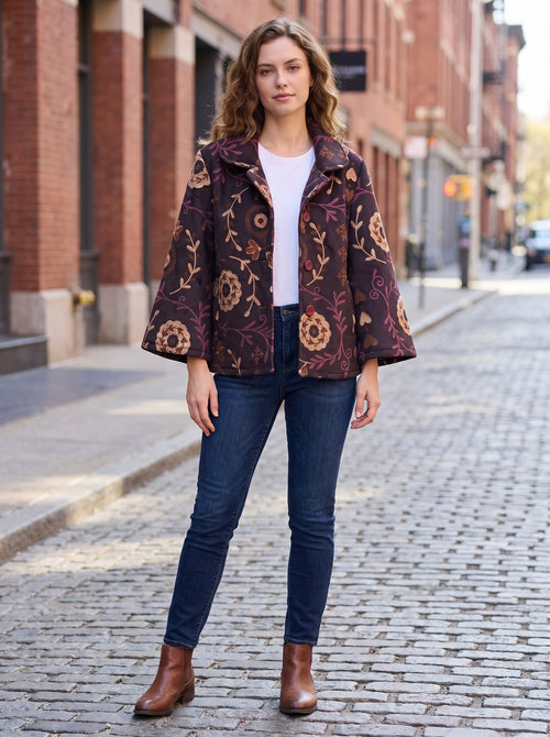 Cappotto corto fantasia floreale – taglia unica, stile boho chic