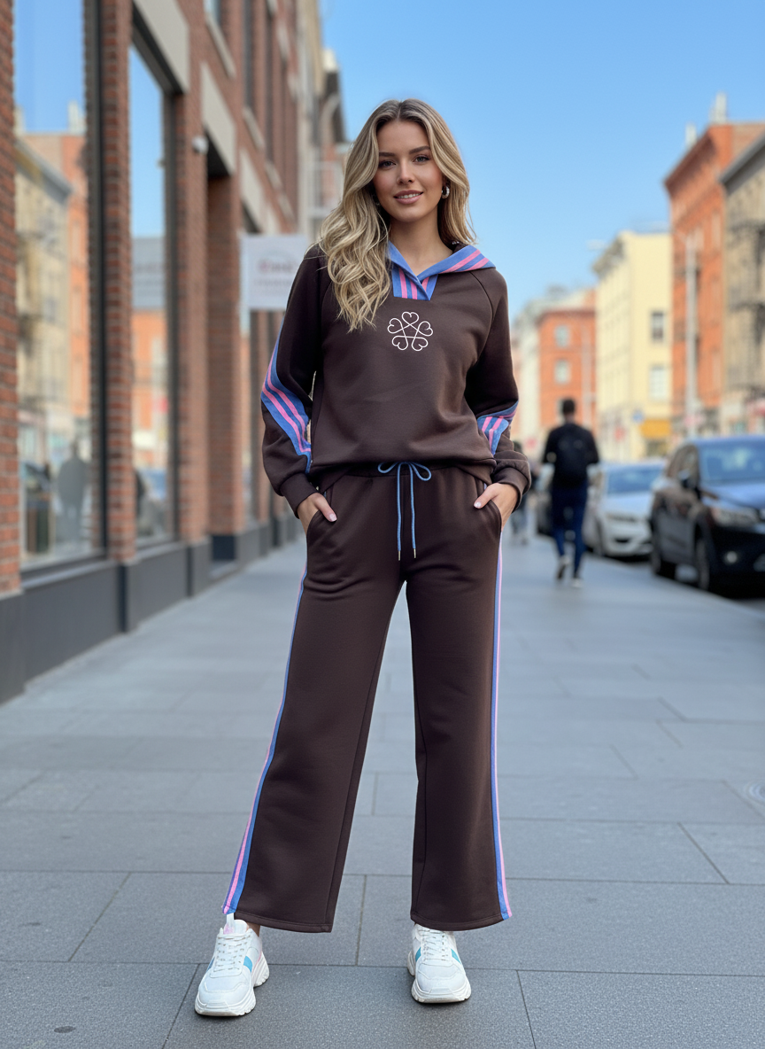 Tuta Donna Sport Chic con Cappuccio e Dettagli a Contrasto - Taglia Unica