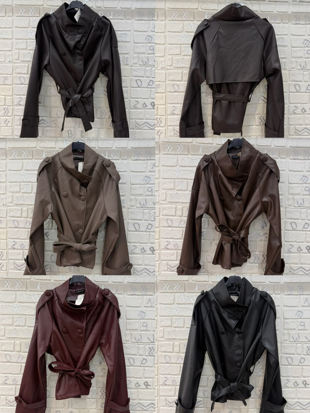 Giacca Donna in Ecopelle con Cintura e Collo Alto