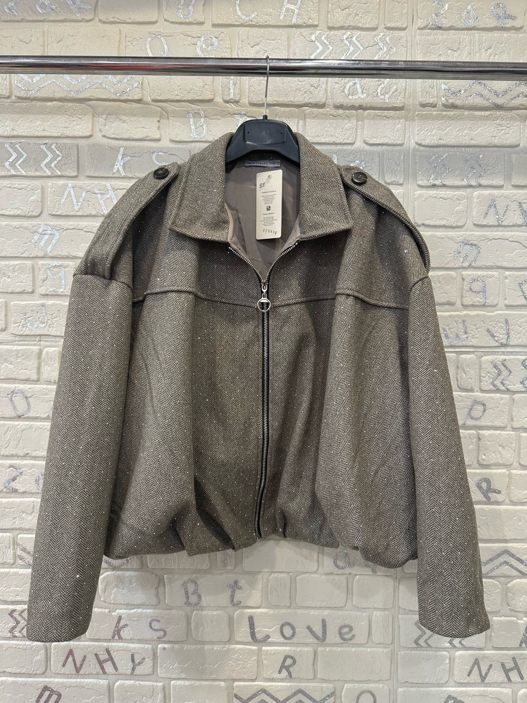 Giacca Donna Oversize con Zip e Dettagli Brillantinati - Taglia Unica