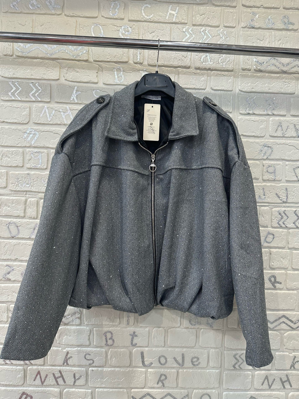 Giacca Donna Oversize con Zip e Dettagli Brillantinati - Taglia Unica