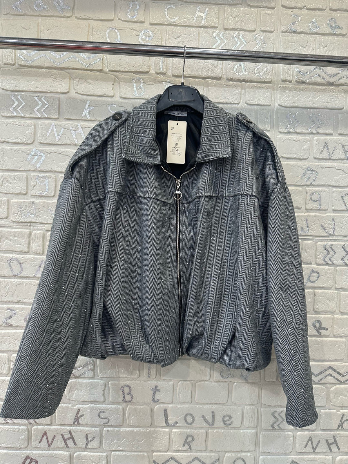 Giacca Donna Oversize con Zip e Dettagli Brillantinati - Taglia Unica