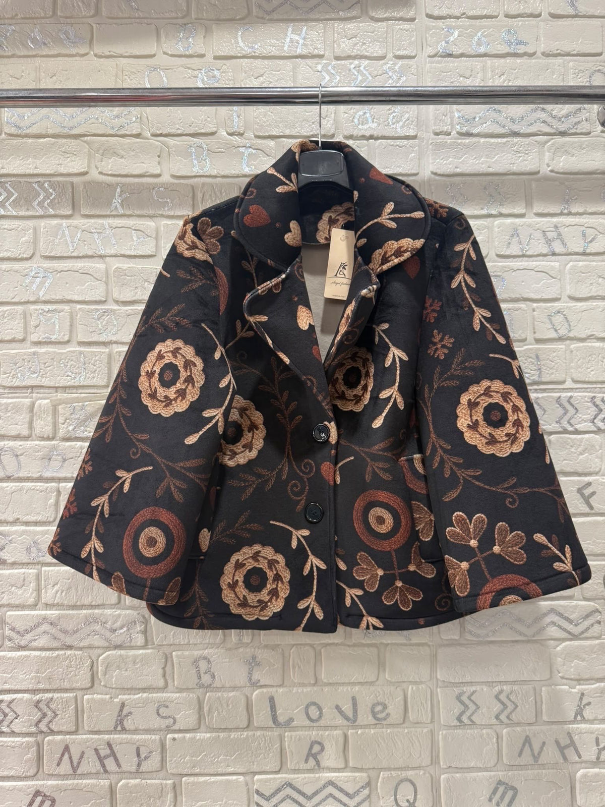 Cappotto corto fantasia floreale – taglia unica, stile boho chic