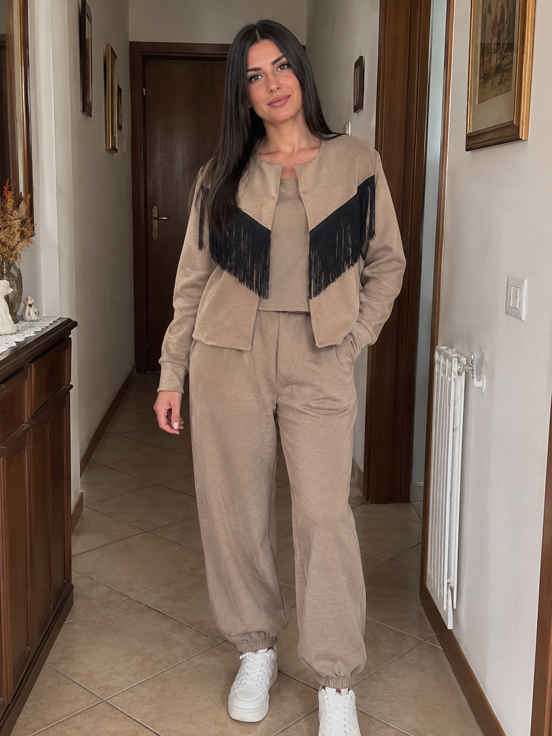 Coordinato Donna con Giacca Frange e Pantalone Jogger - Taglia Unica