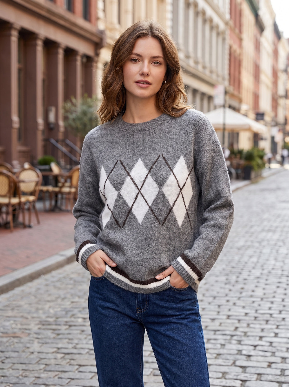 Maglione a rombi classico – taglia unica, vari colori