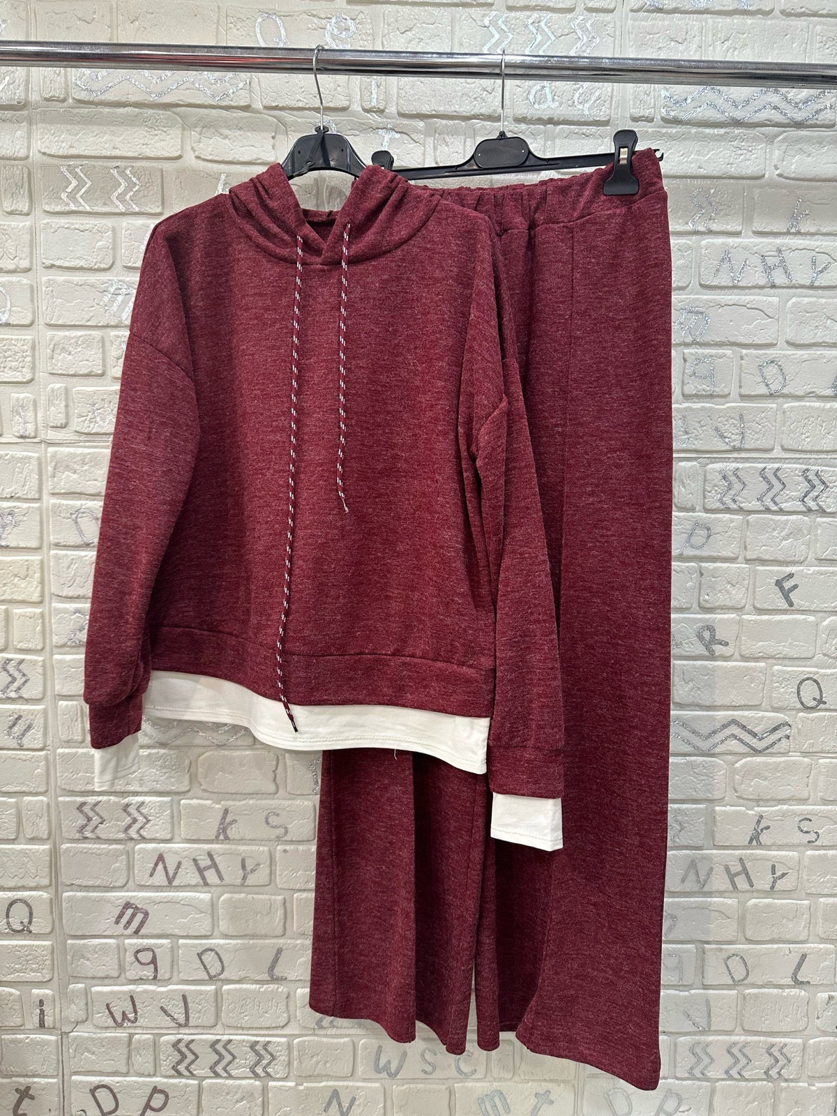 Coordinato Donna Felpa con Cappuccio e Pantalone Palazzo - Taglia Unica