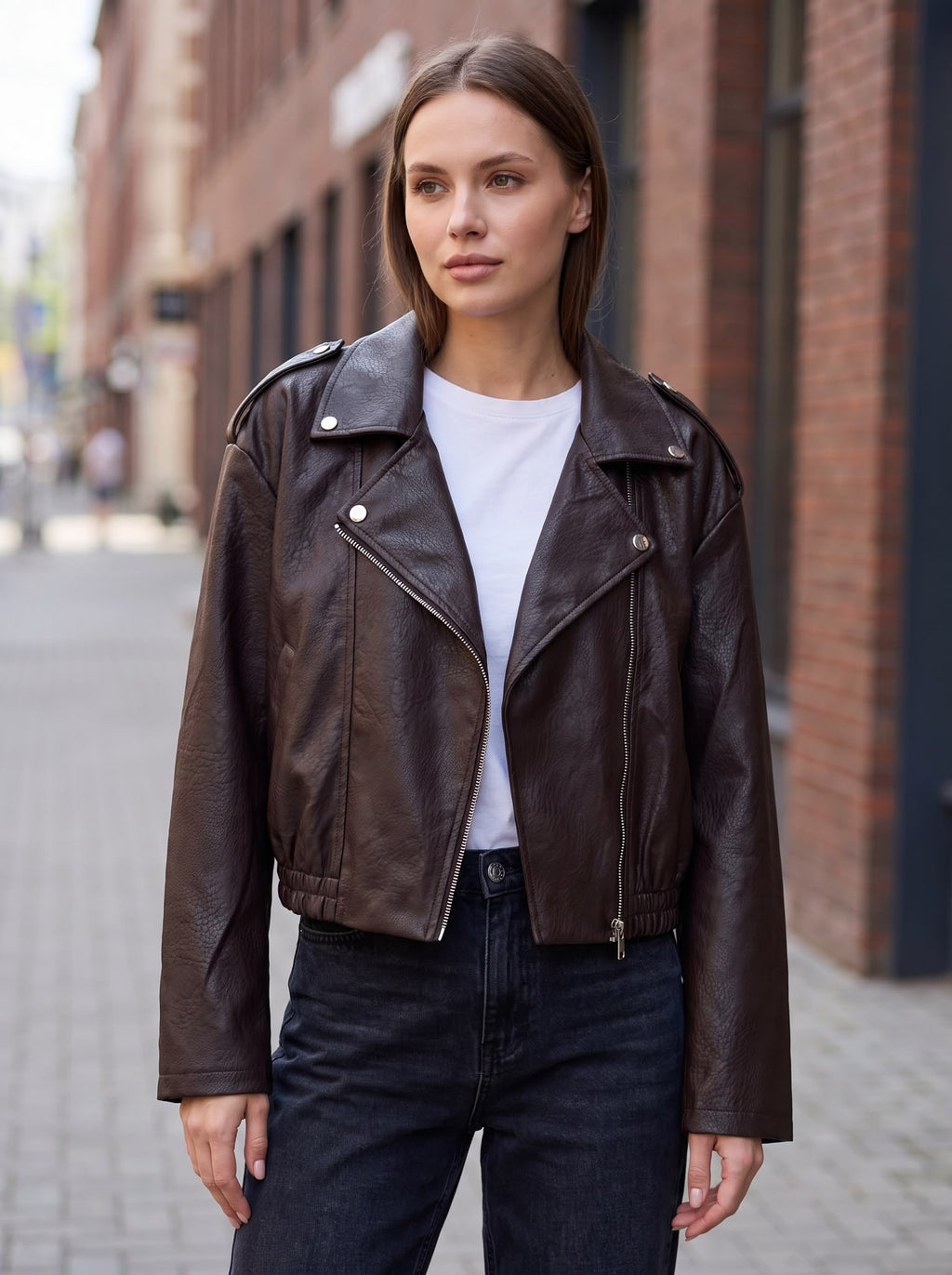 Giacca Chiodo Donna Effetto Pelle Oversize