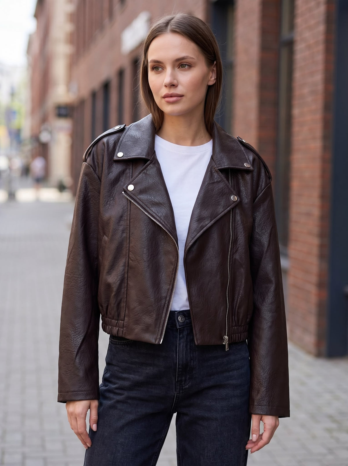 Giacca Chiodo Donna Effetto Pelle Oversize