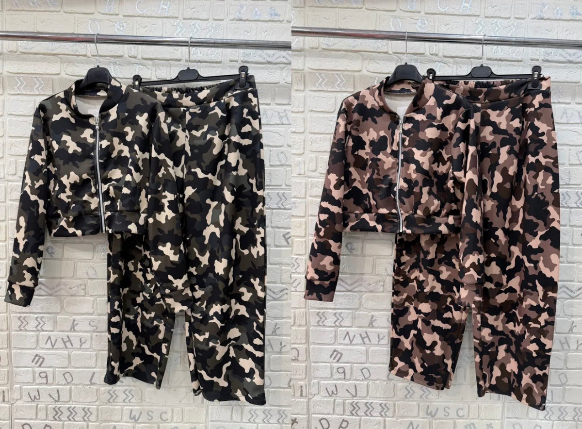 Tuta Donna Mimetico con Giacca Crop e Pantalone Jogger - Taglia Unica