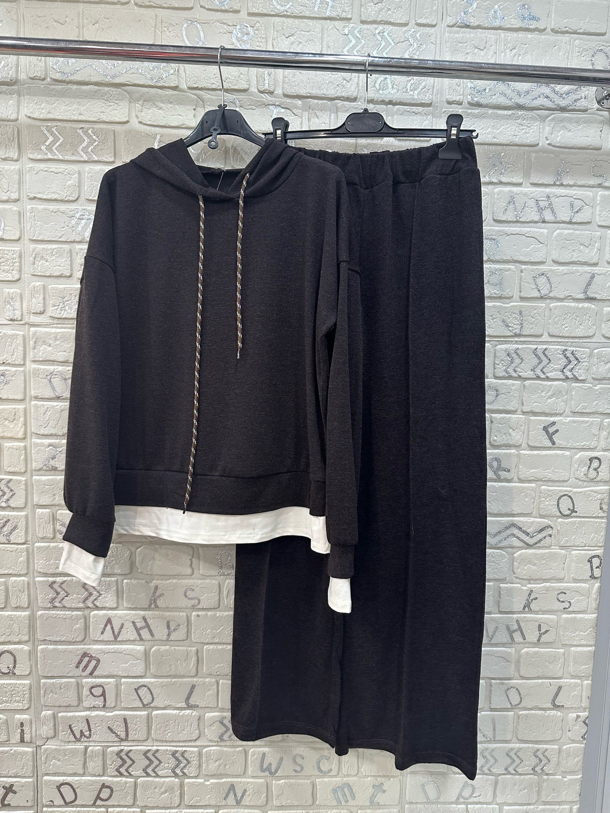 Coordinato Donna Felpa con Cappuccio e Pantalone Palazzo - Taglia Unica