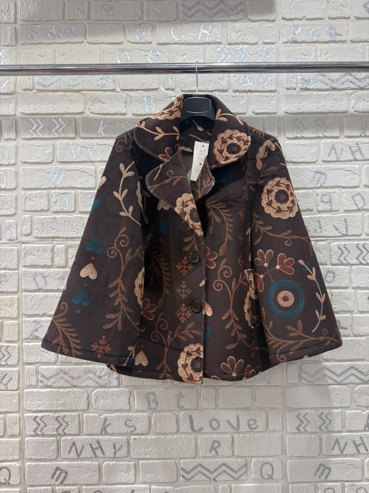 Cappotto corto fantasia floreale – taglia unica, stile boho chic