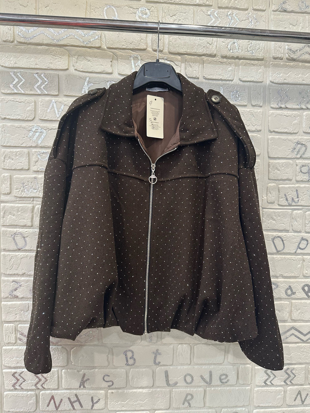 Giacca Donna Oversize con Zip e Dettagli Brillantinati - Taglia Unica