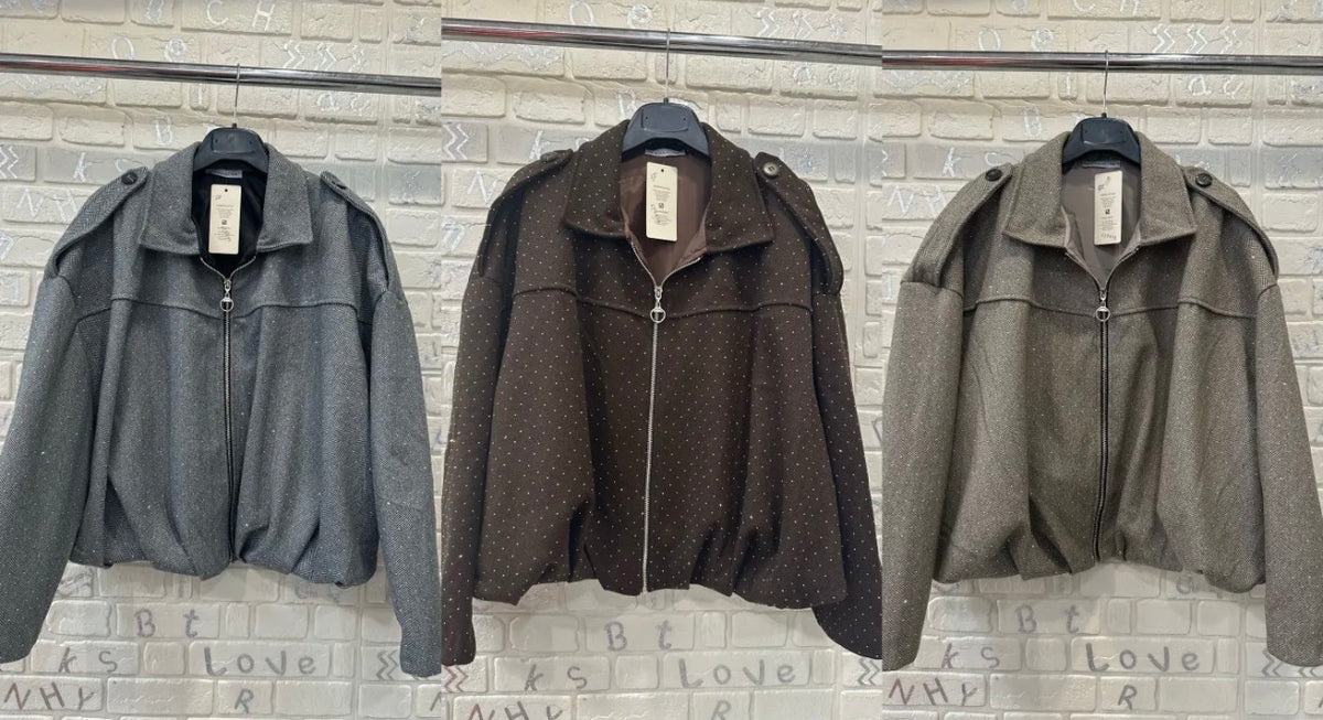 Giacca Donna Oversize con Zip e Dettagli Brillantinati - Taglia Unica