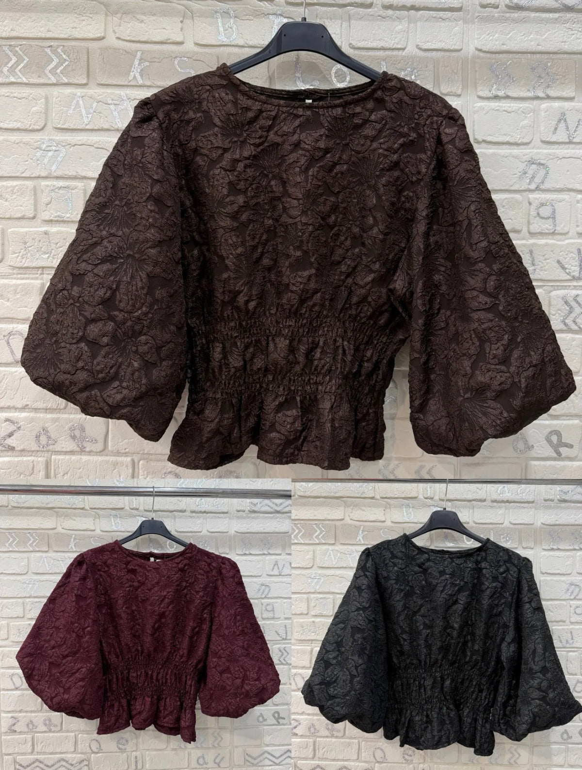Blusa Donna Elegante Jacquard con Maniche Voluminose - Taglia Unica