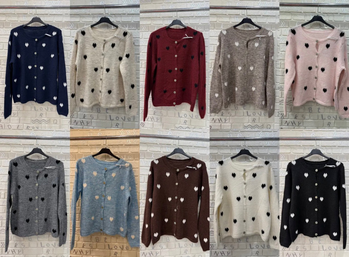 Cardigan Donna Morbido con Cuori a Contrasto - Taglia Unica