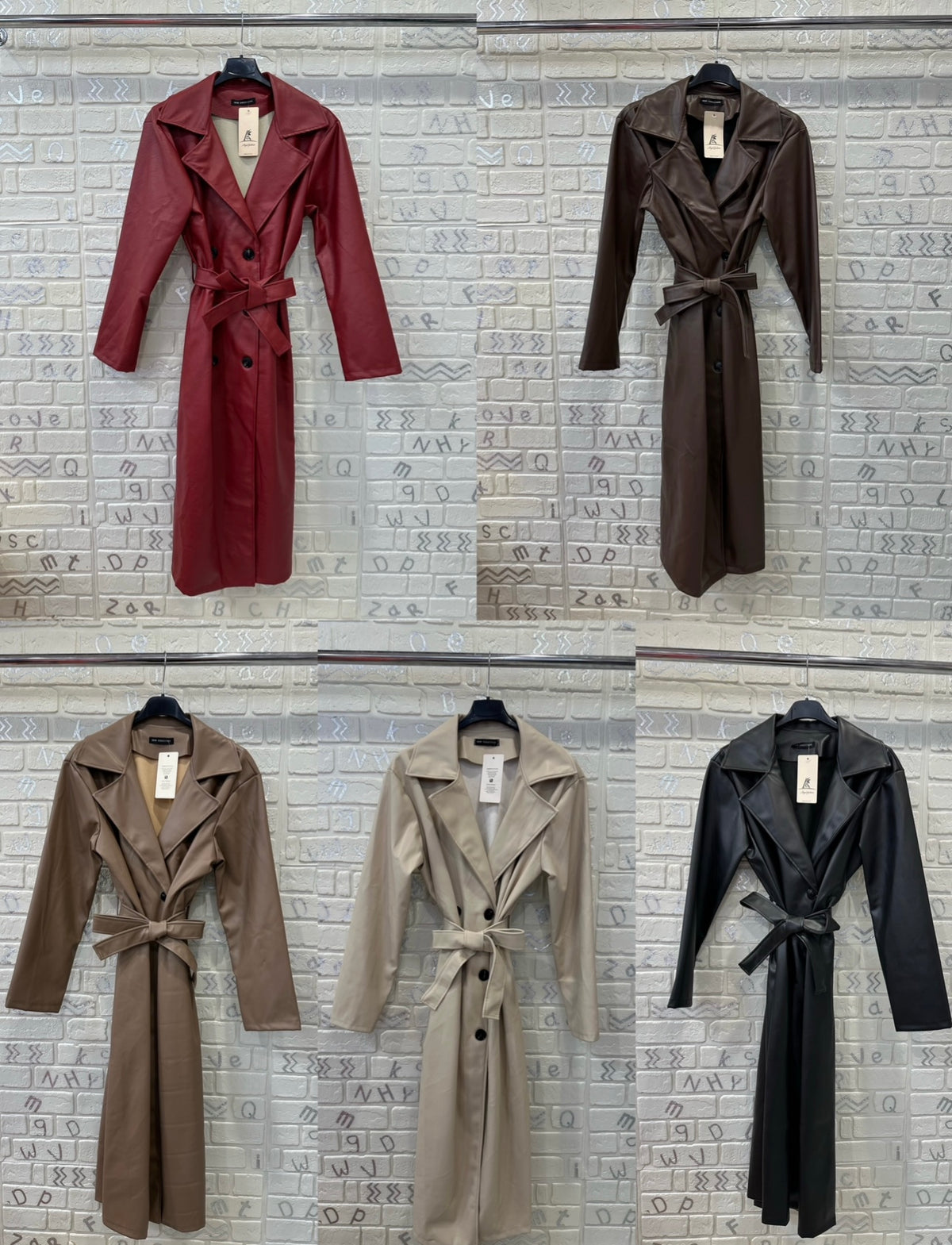 Trench Donna Lungo in Ecopelle con Cintura - Taglia Unica