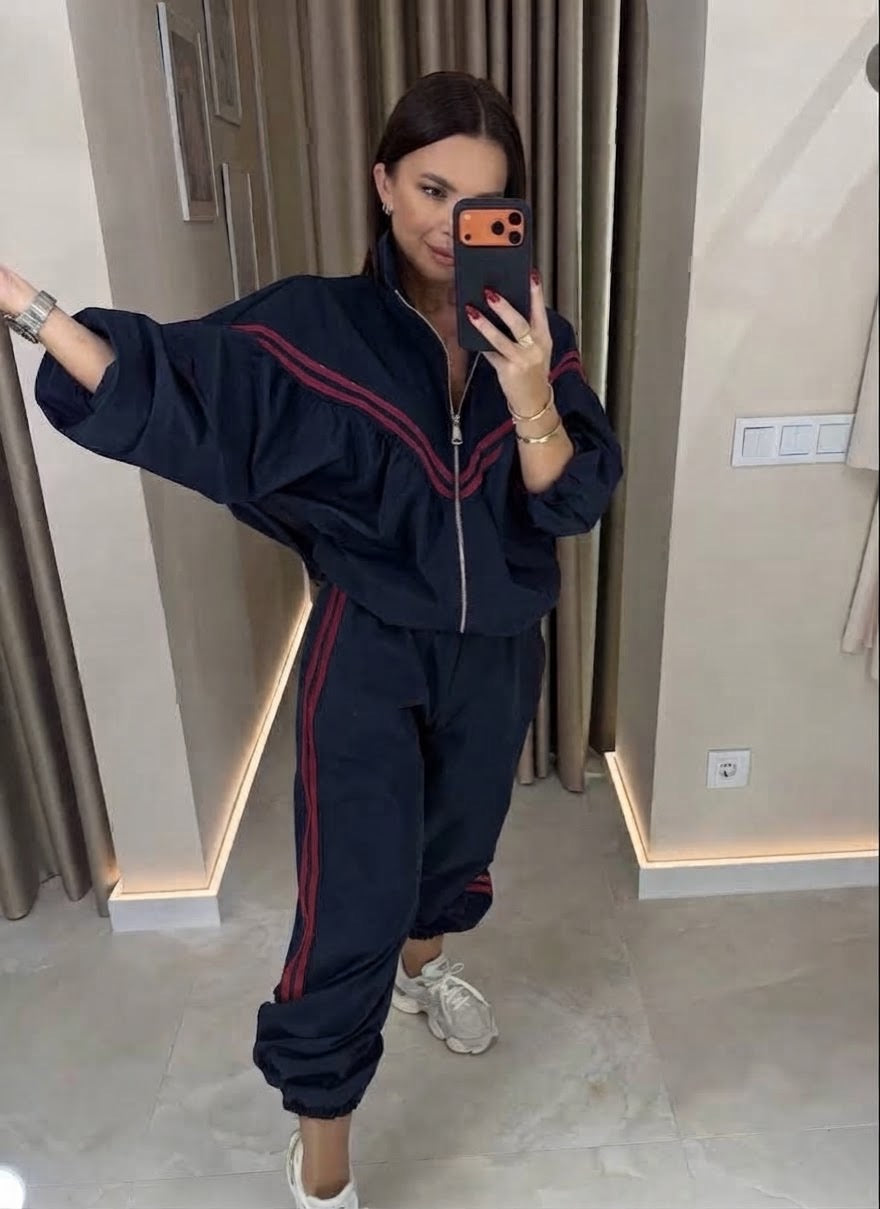 Tuta Donna Sport Chic con Zip e Bande a Contrasto - Taglia Unica
