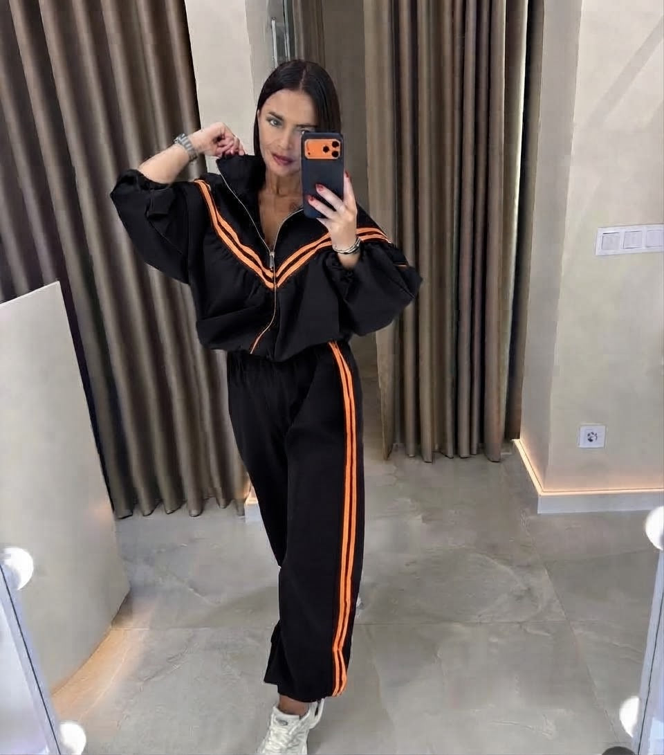 Tuta Donna Sport Chic con Zip e Bande a Contrasto - Taglia Unica