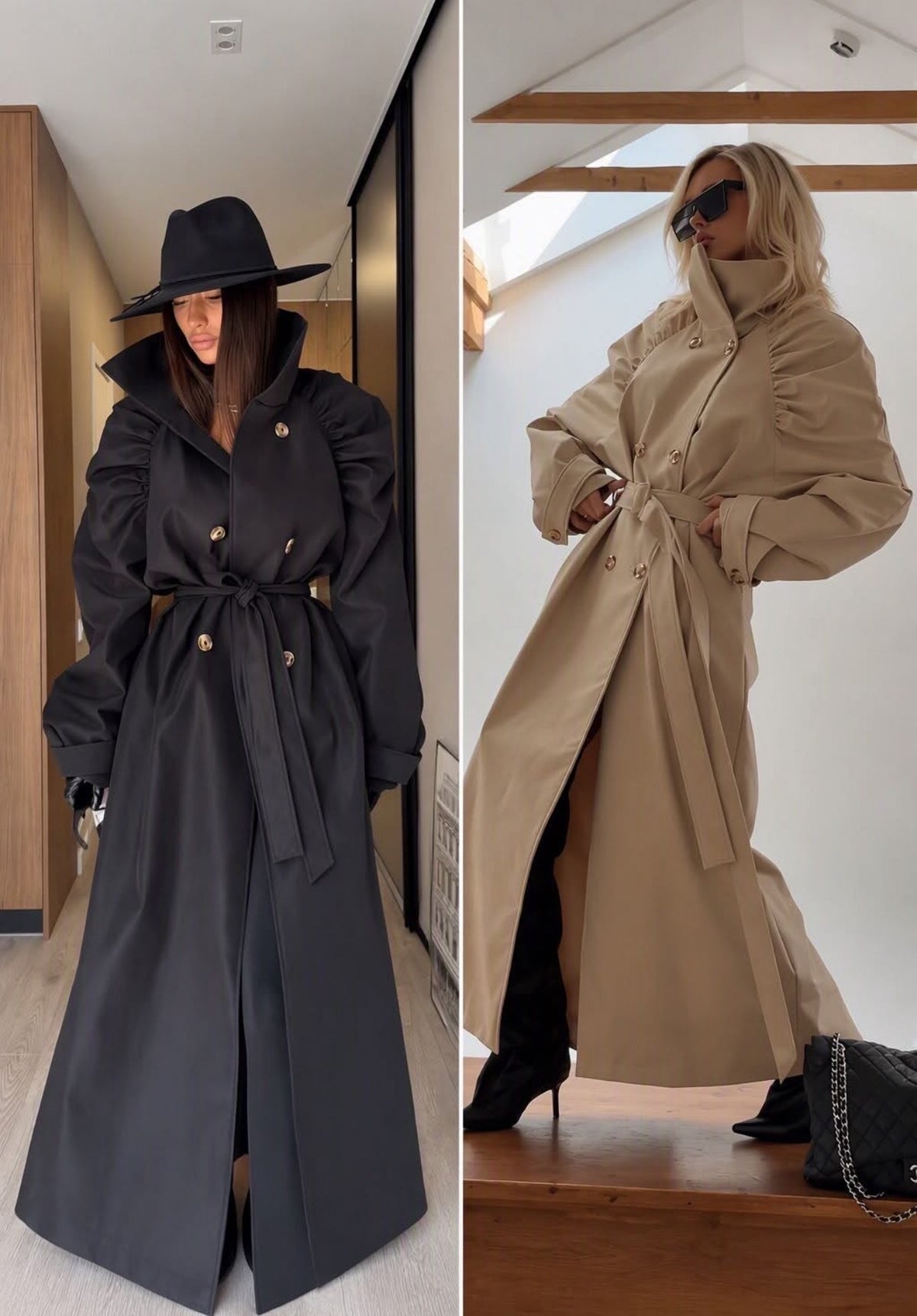Cappotto Lungo Donna Elegante con Maniche Voluminose e Cintura - Taglia Unica
