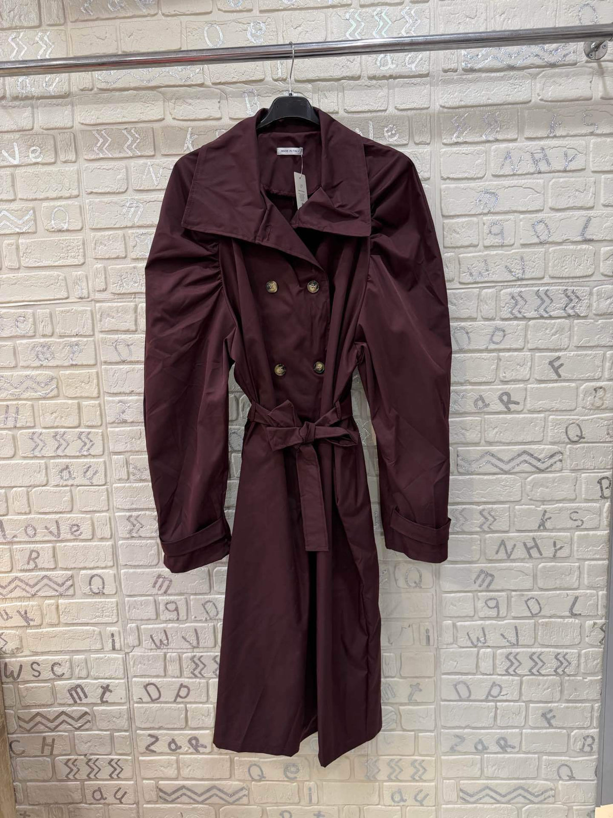 Cappotto Lungo Donna Elegante con Maniche Voluminose e Cintura - Taglia Unica