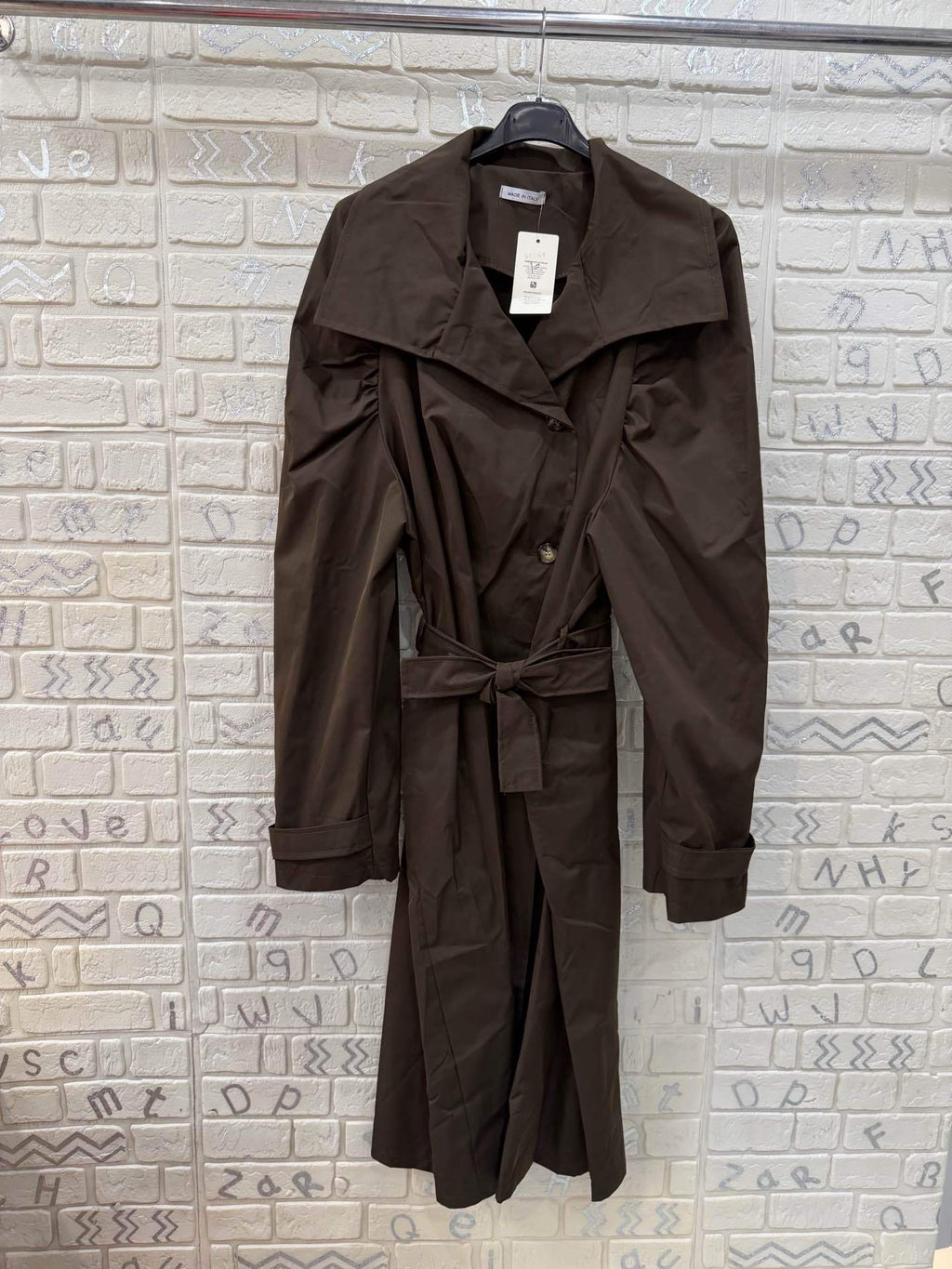 Cappotto Lungo Donna Elegante con Maniche Voluminose e Cintura - Taglia Unica