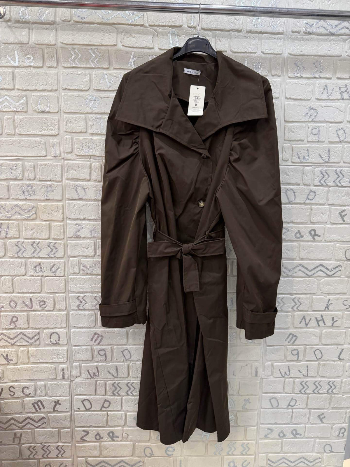 Cappotto Lungo Donna Elegante con Maniche Voluminose e Cintura - Taglia Unica