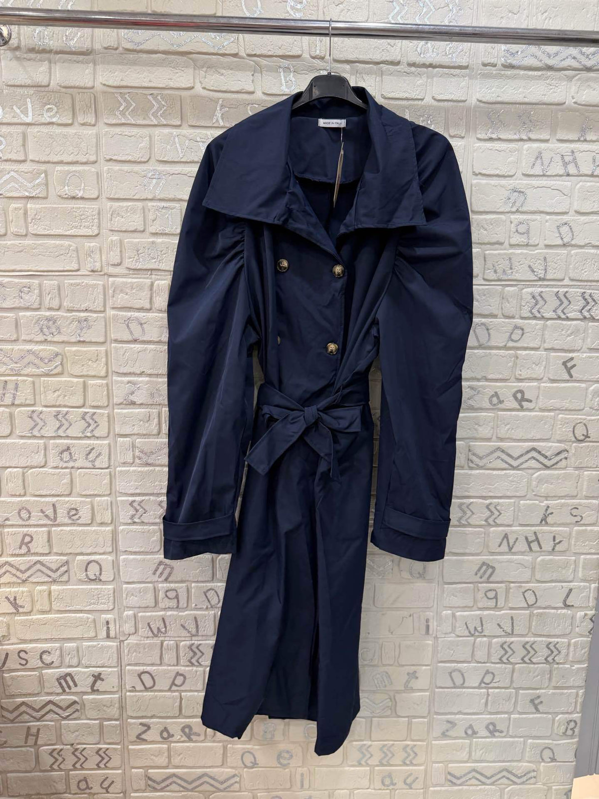 Cappotto Lungo Donna Elegante con Maniche Voluminose e Cintura - Taglia Unica