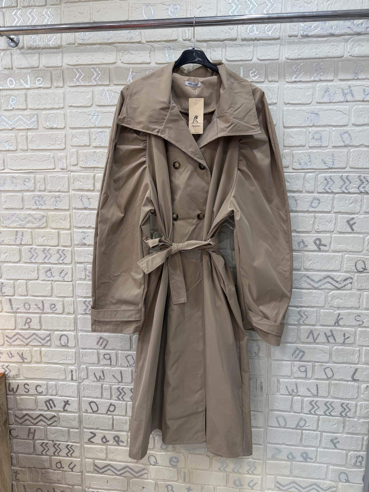 Cappotto Lungo Donna Elegante con Maniche Voluminose e Cintura - Taglia Unica