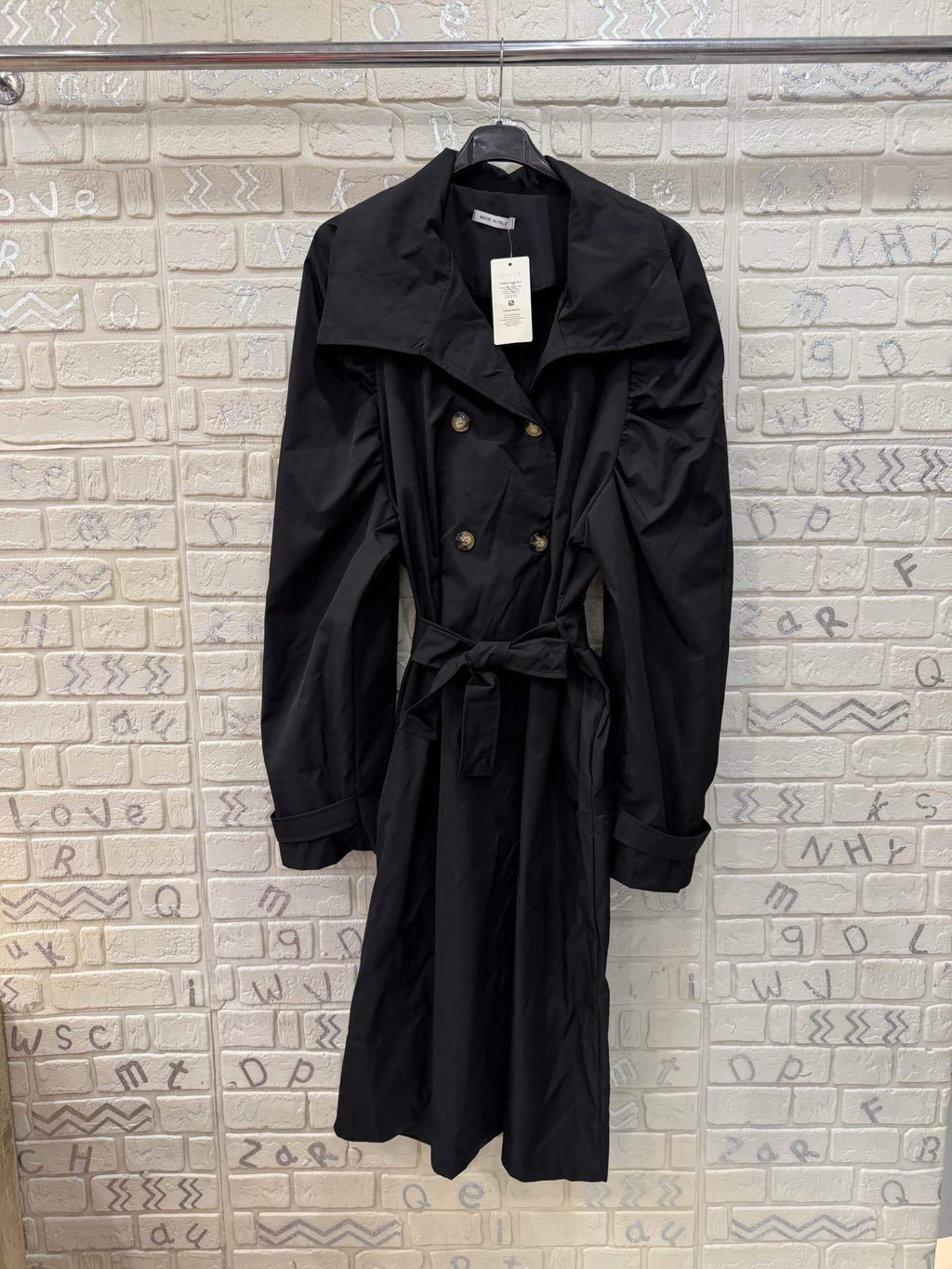 Cappotto Lungo Donna Elegante con Maniche Voluminose e Cintura - Taglia Unica