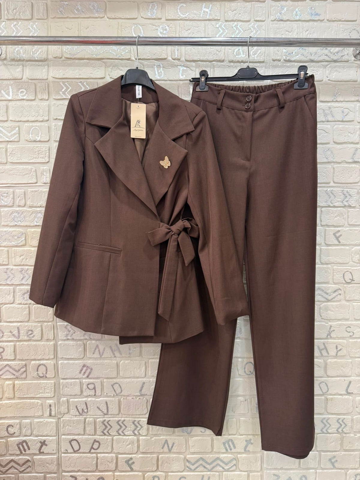Completo Donna Elegante Blazer con Fiocco e Pantalone Palazzo - Taglia Unica