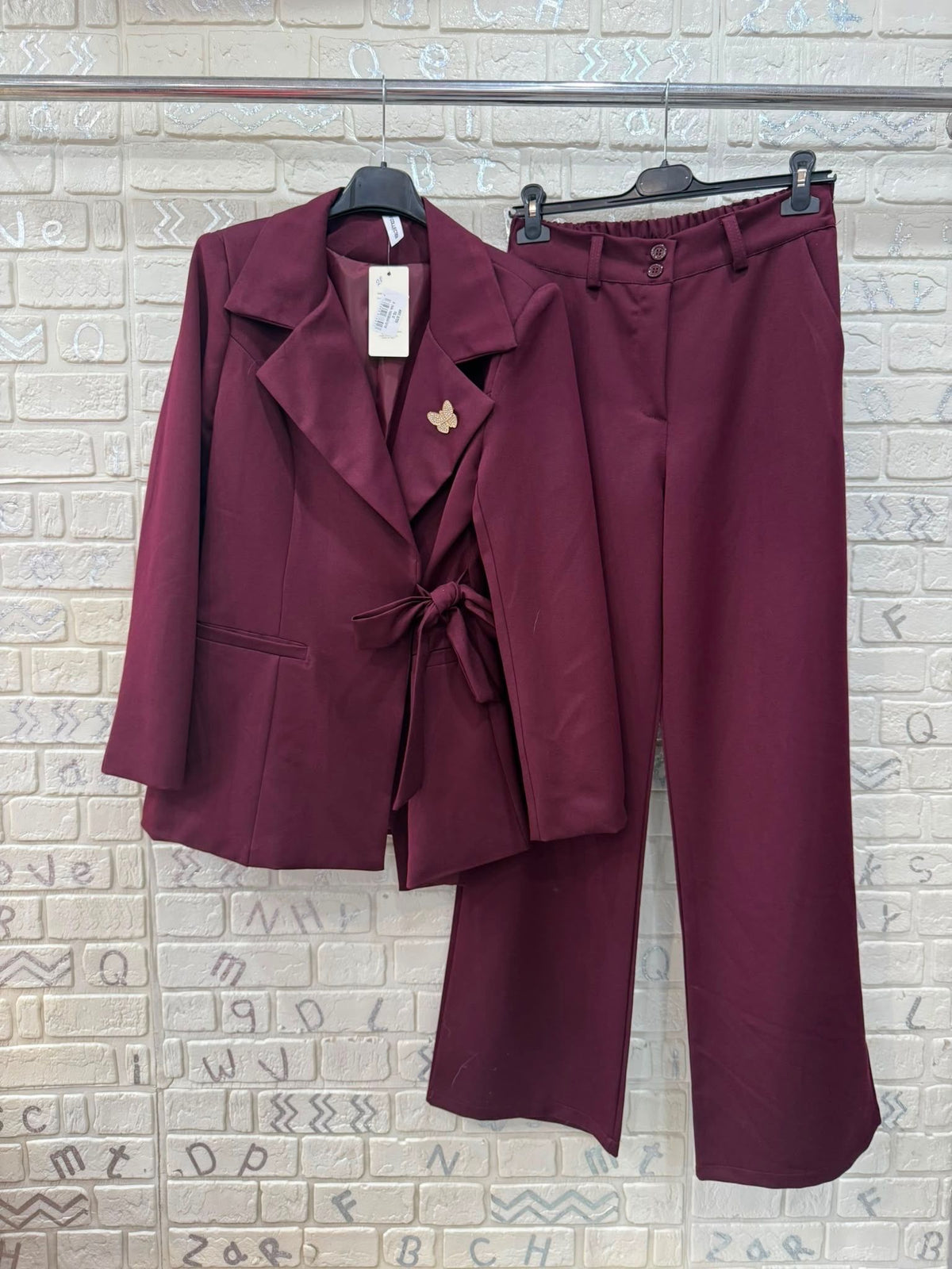 Completo Donna Elegante Blazer con Fiocco e Pantalone Palazzo - Taglia Unica