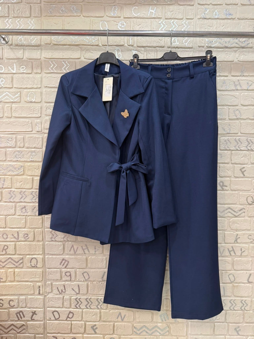 Completo Donna Elegante Blazer con Fiocco e Pantalone Palazzo - Taglia Unica