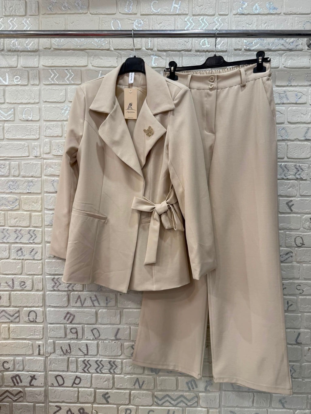 Completo Donna Elegante Blazer con Fiocco e Pantalone Palazzo - Taglia Unica