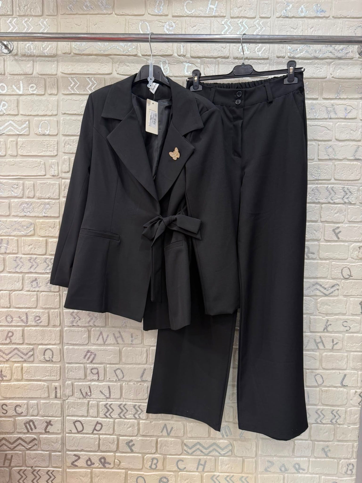Completo Donna Elegante Blazer con Fiocco e Pantalone Palazzo - Taglia Unica