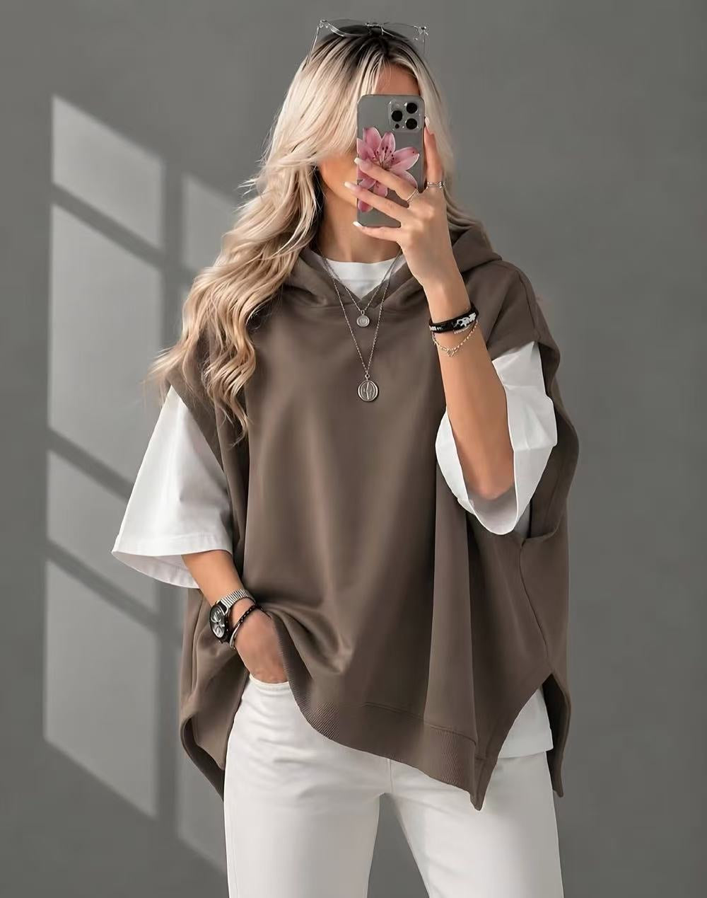 Maxi Felpa Donna Oversize con Cappuccio - Taglia Unica