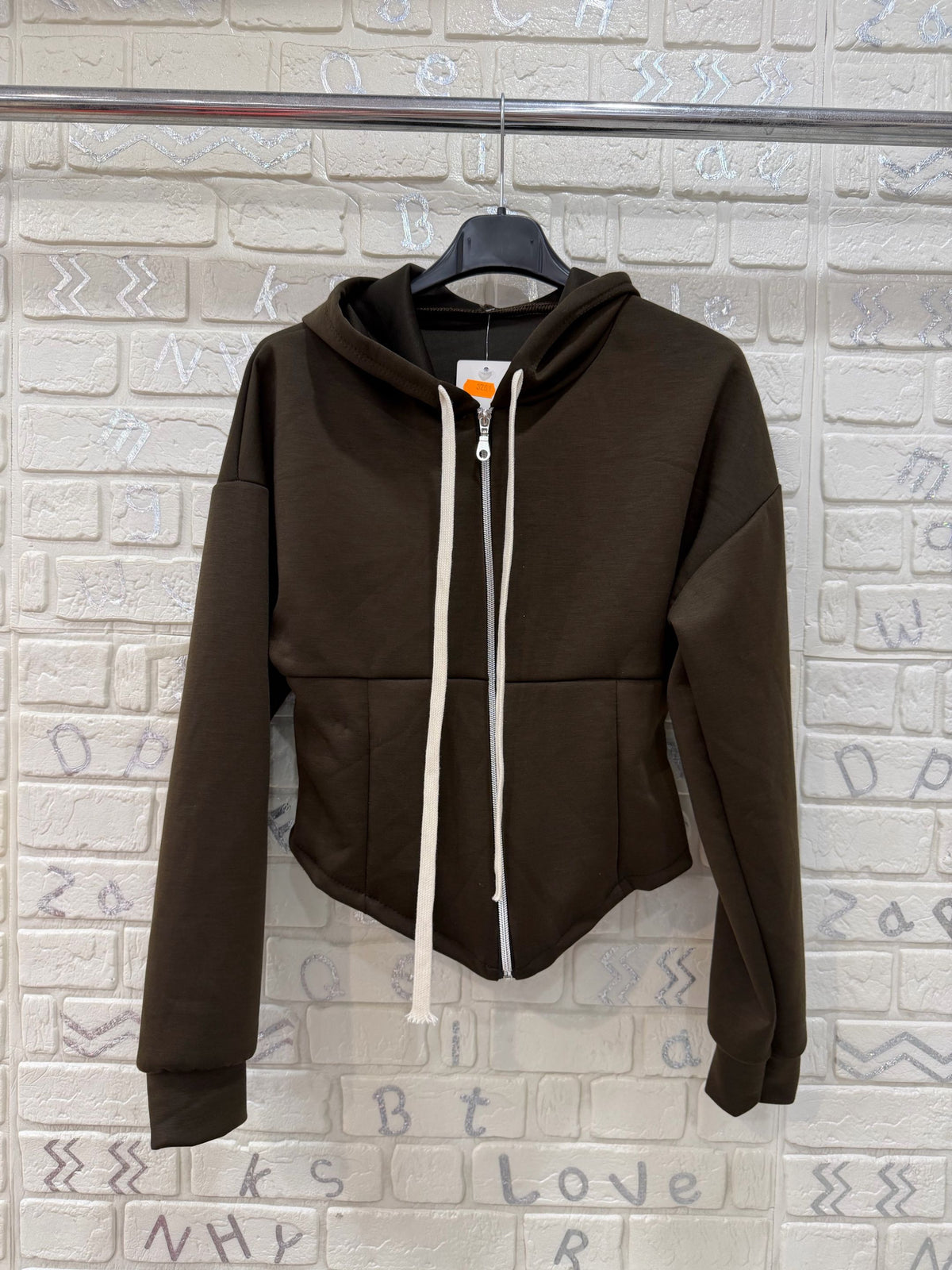 Felpa Donna Crop con Cappuccio e Zip - Taglia Unica