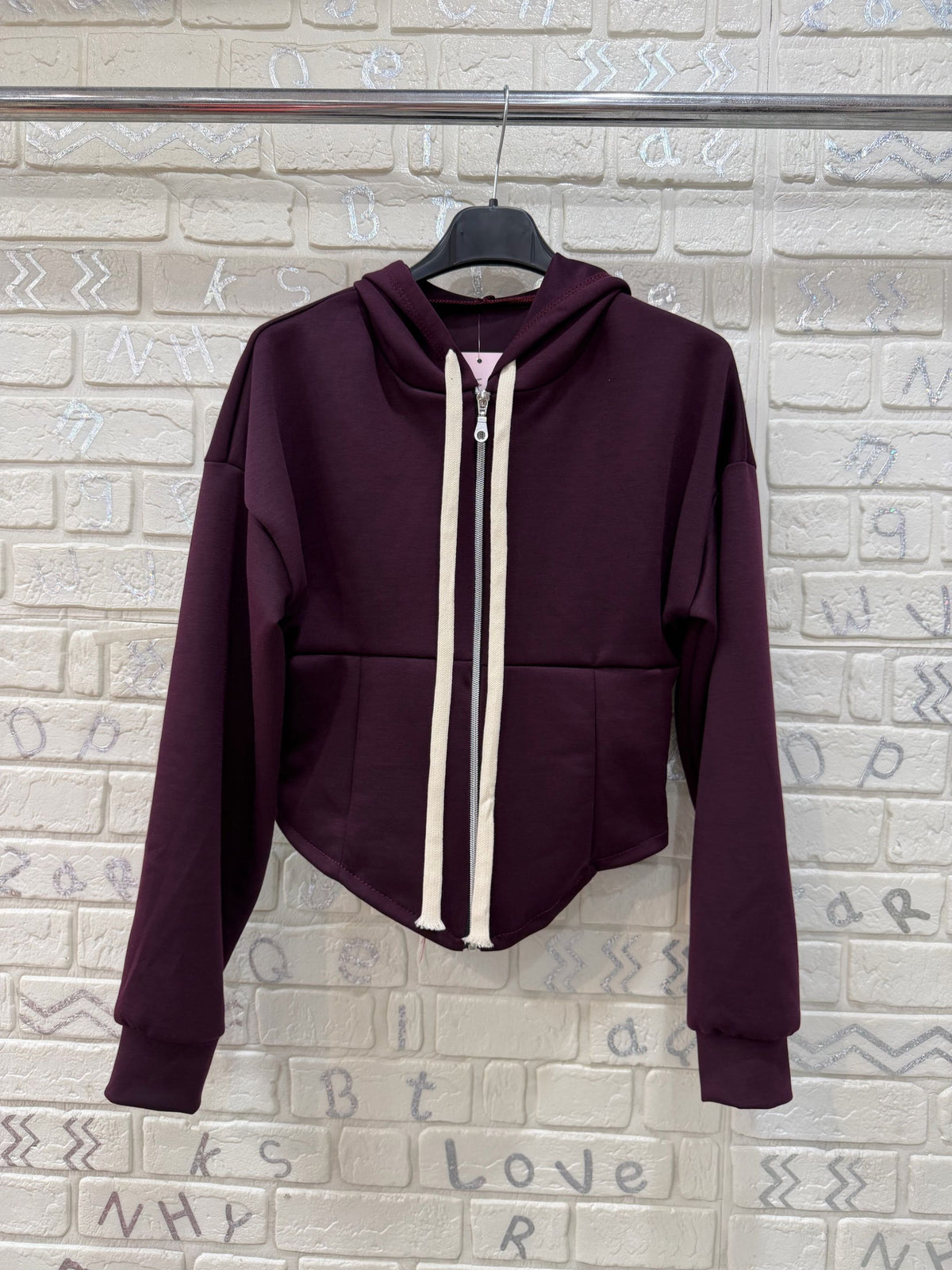 Felpa Donna Crop con Cappuccio e Zip - Taglia Unica
