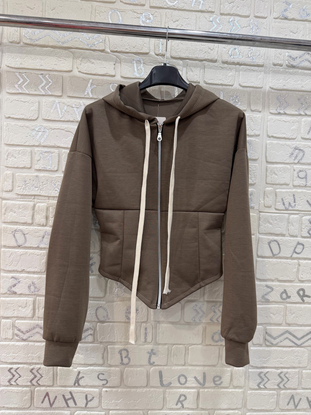 Felpa Donna Crop con Cappuccio e Zip - Taglia Unica