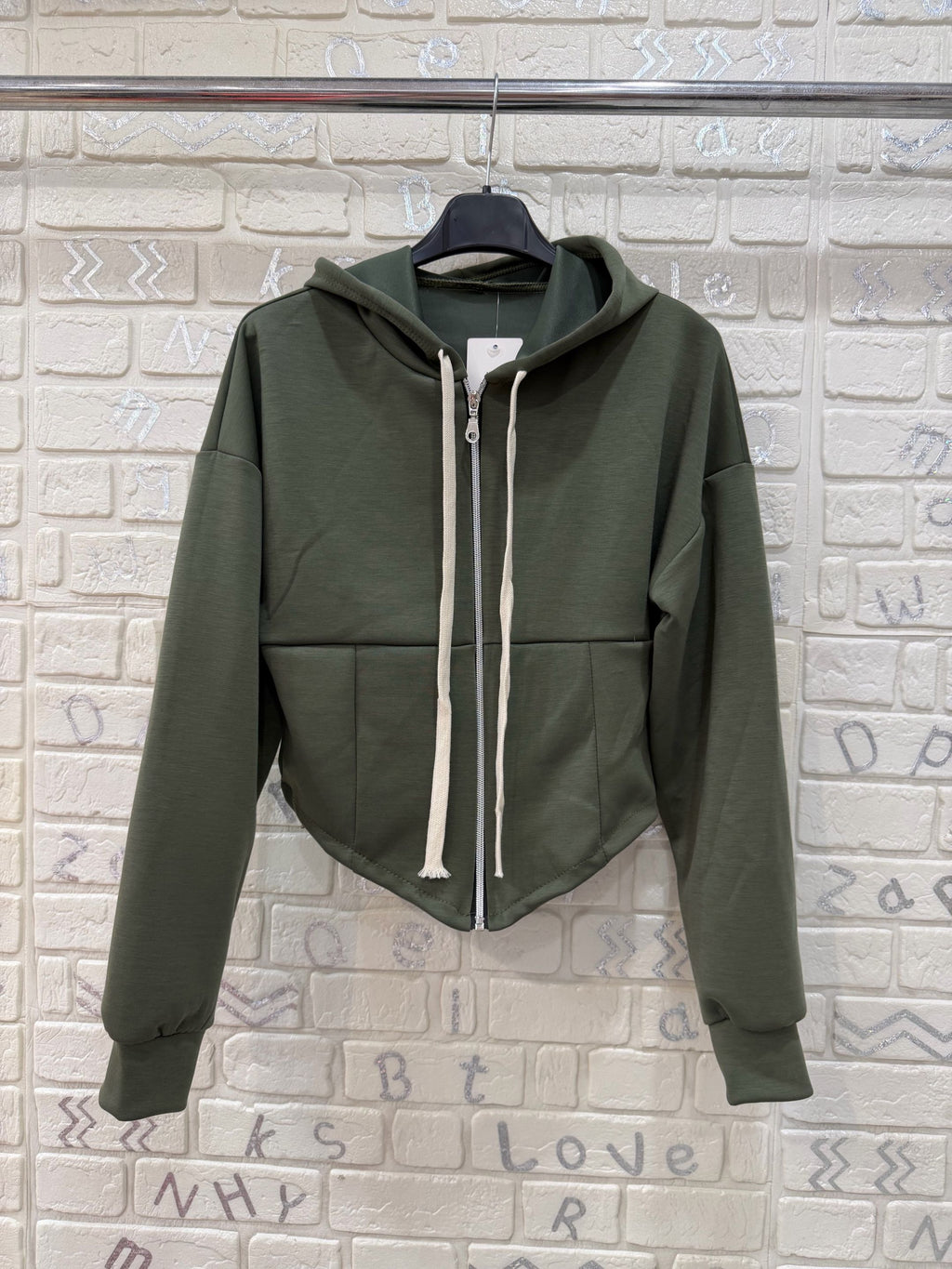 Felpa Donna Crop con Cappuccio e Zip - Taglia Unica