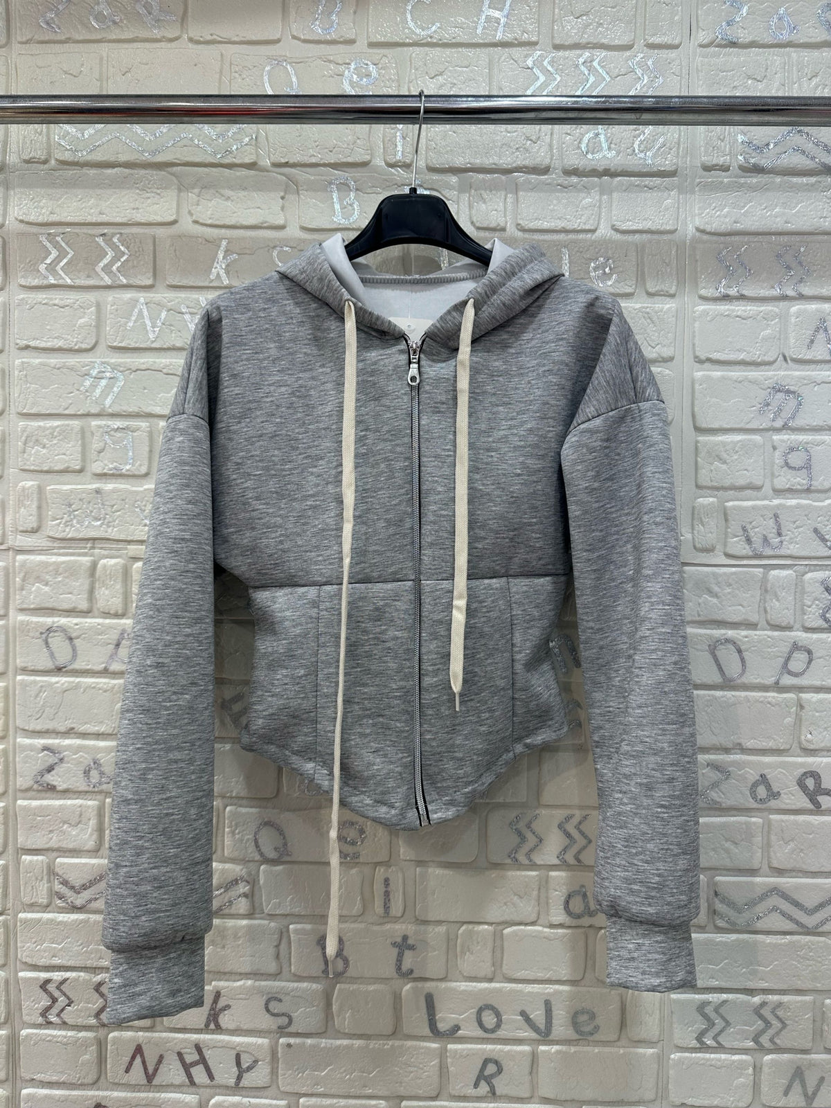 Felpa Donna Crop con Cappuccio e Zip - Taglia Unica