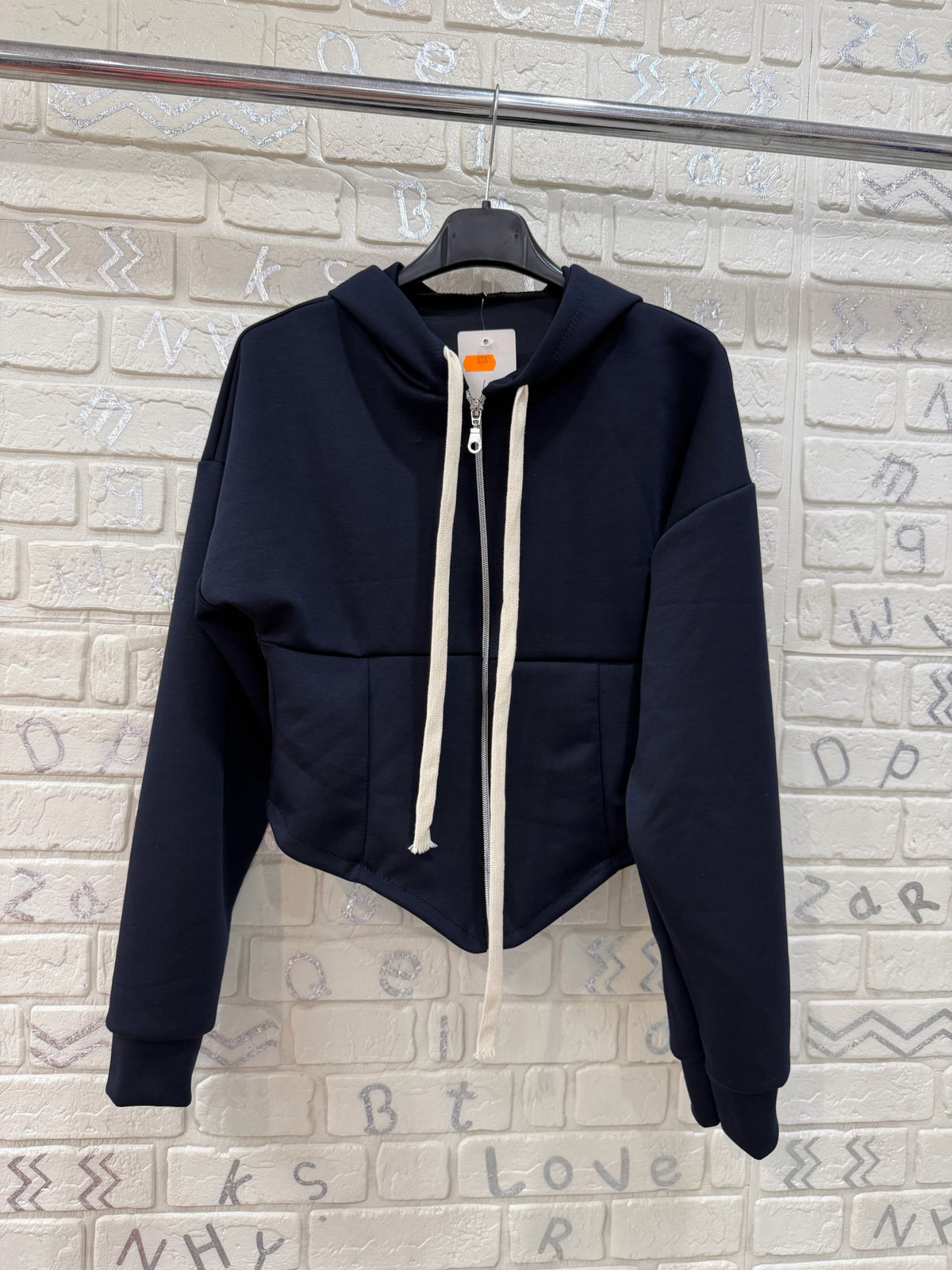 Felpa Donna Crop con Cappuccio e Zip - Taglia Unica