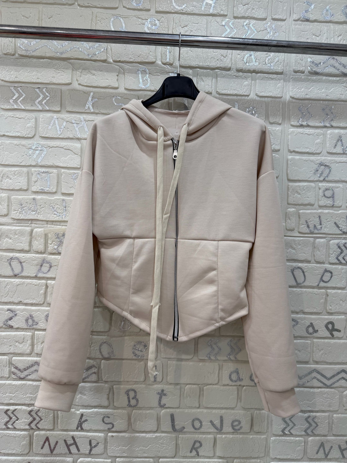 Felpa Donna Crop con Cappuccio e Zip - Taglia Unica