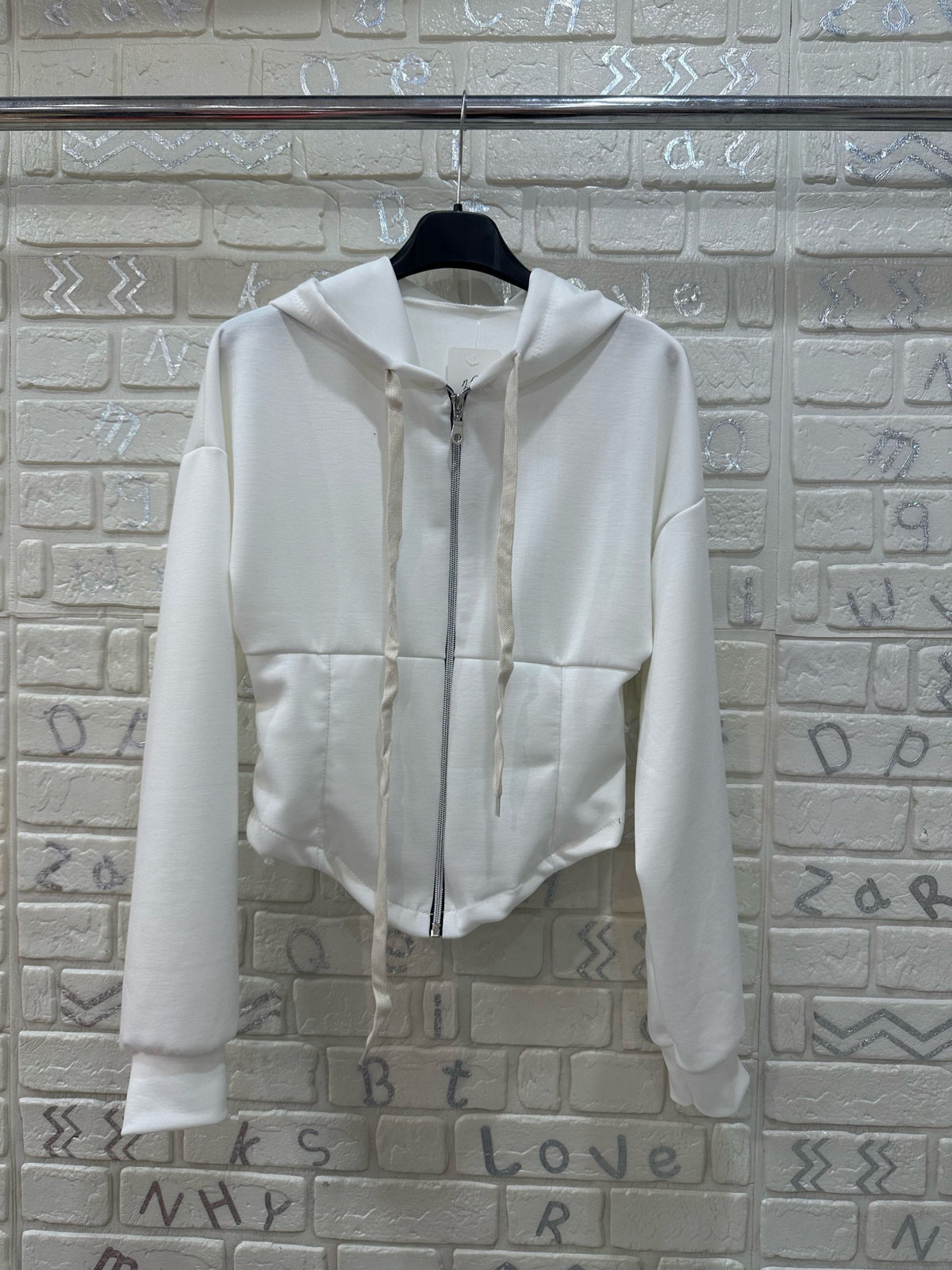 Felpa Donna Crop con Cappuccio e Zip - Taglia Unica