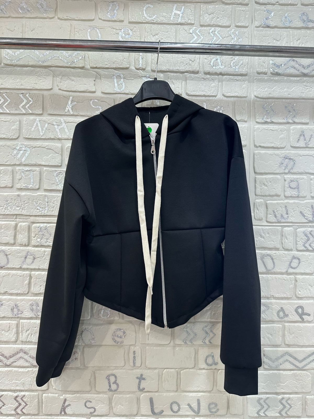 Felpa Donna Crop con Cappuccio e Zip - Taglia Unica