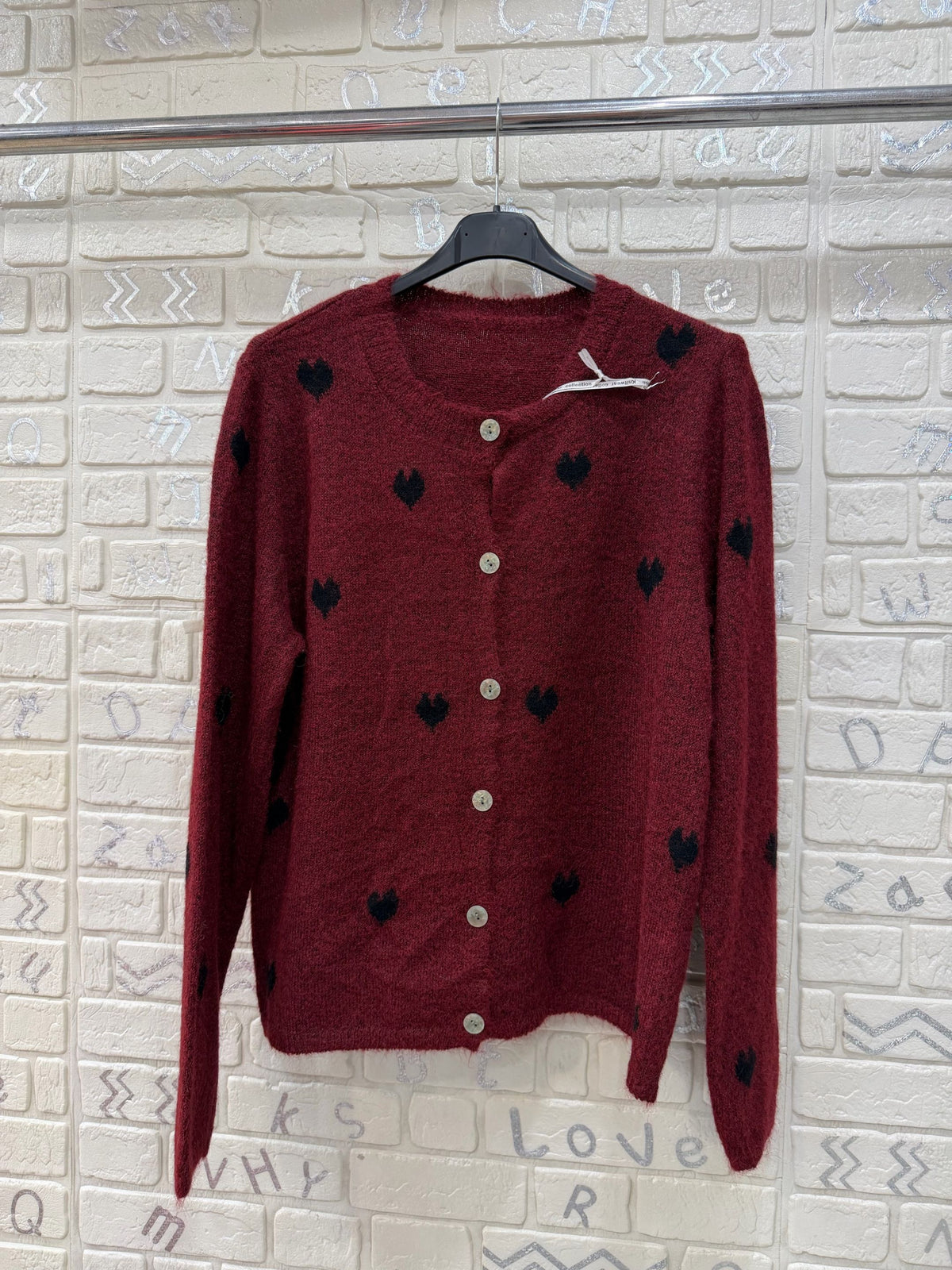 Cardigan Donna Morbido con Cuori a Contrasto - Taglia Unica