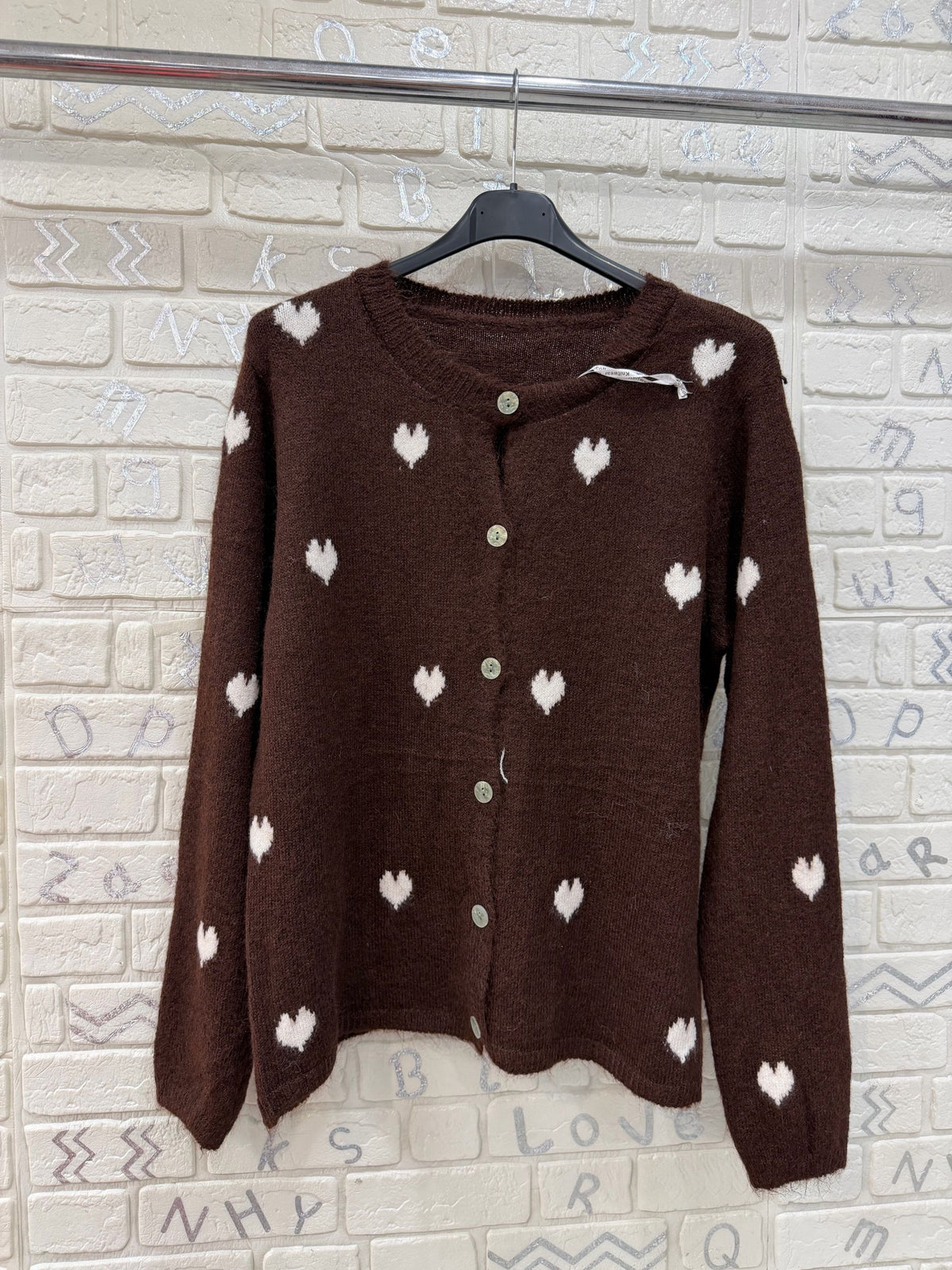 Cardigan Donna Morbido con Cuori a Contrasto - Taglia Unica
