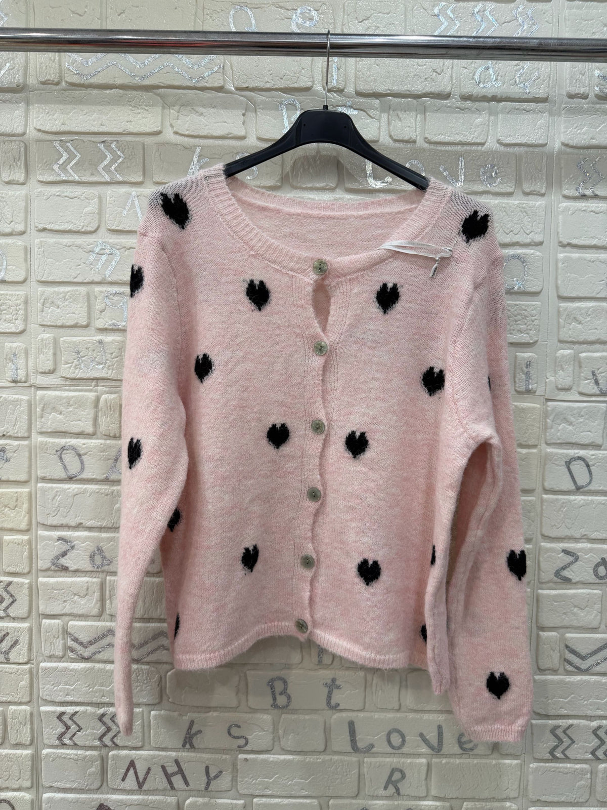 Cardigan Donna Morbido con Cuori a Contrasto - Taglia Unica